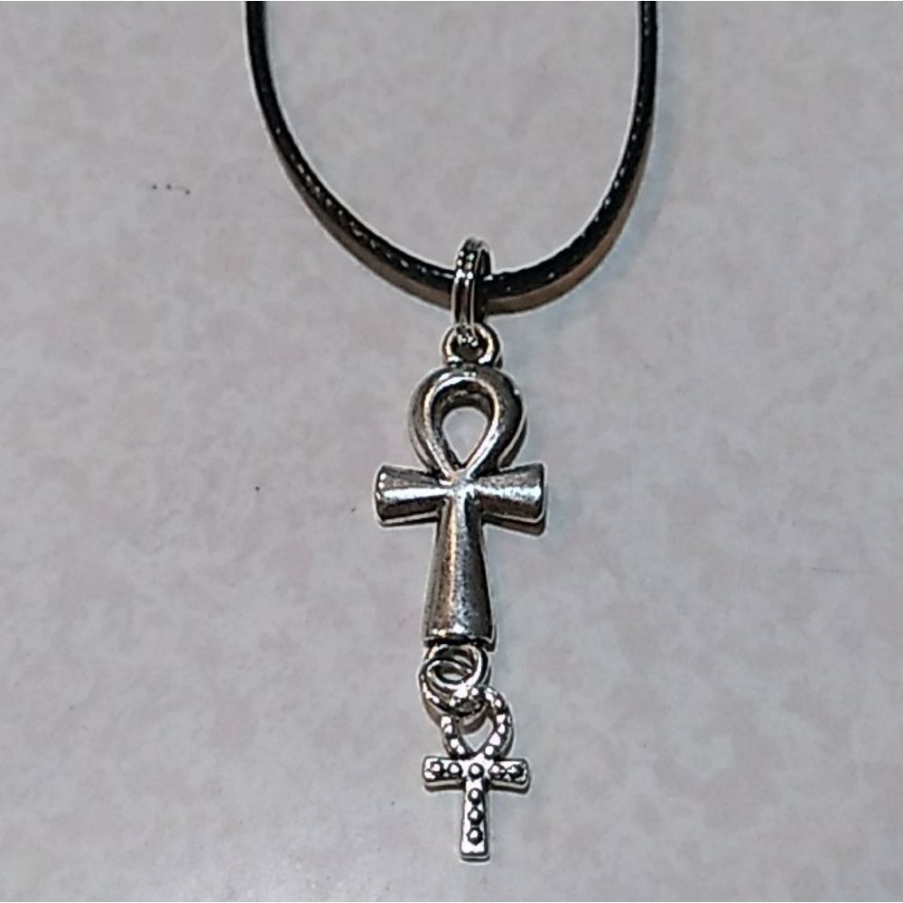 - Ankh pendent charm necklace w black cord necklace